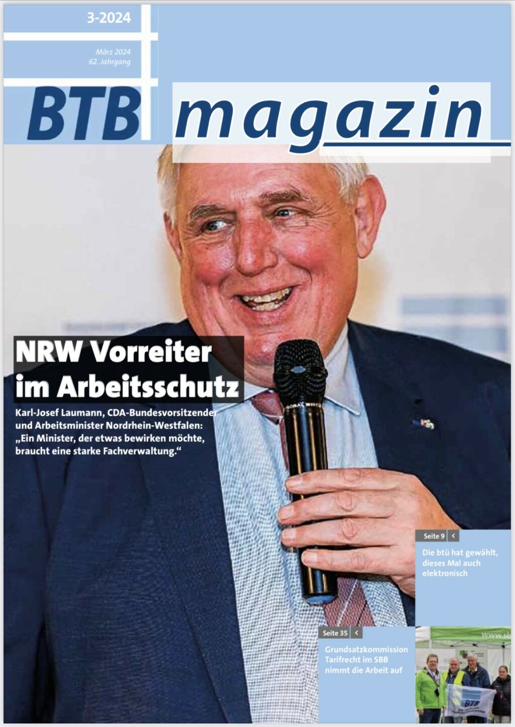 Arbeitsminister Laumann auf der Titelseite des BTB-Magazins